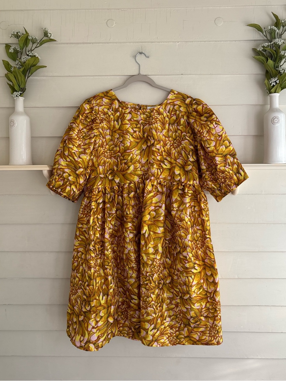 Kika Vargas x Target Collab Gold Mum Floral Puff Sleeve Mini Dress Size 1X NWT